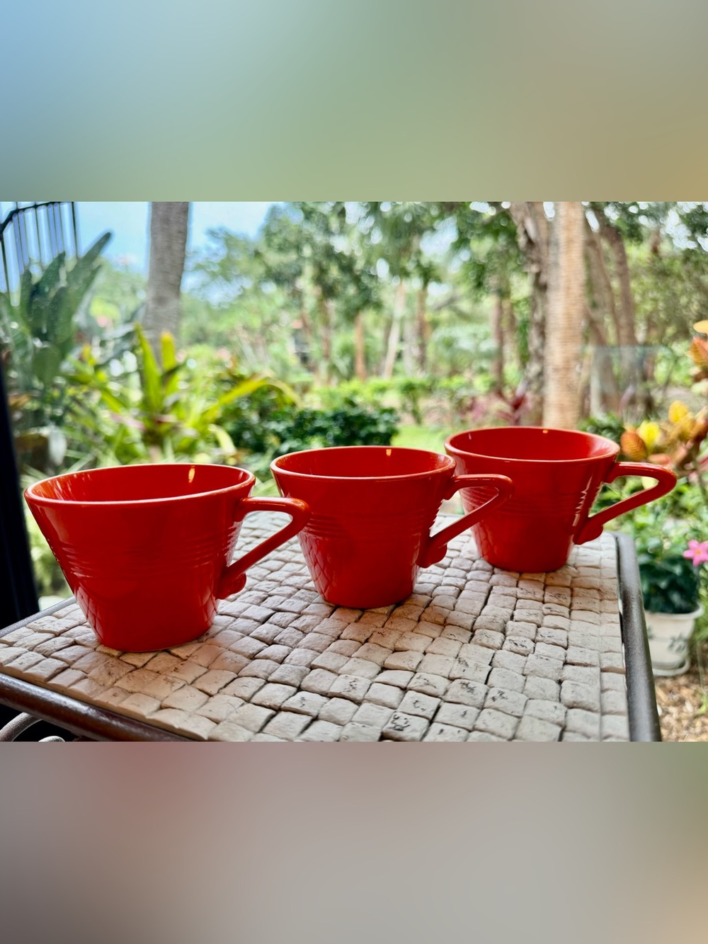 Vintage Fiesta Homer Laughlin Harlequin Orange Teacups - Set of 3